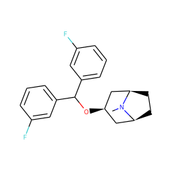 CN1[C@H]2CC[C@@H]1C[C@H](OC(c1cccc(F)c1)c1cccc(F)c1)C2 ZINC000100834210