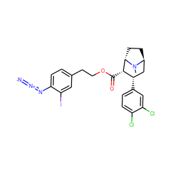 CN1[C@H]2CC[C@H]1[C@@H](C(=O)OCCc1ccc(N=[N+]=[N-])c(I)c1)[C@@H](c1ccc(Cl)c(Cl)c1)C2 ZINC000261186970