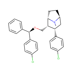 CN1[C@H]2CC[C@H]1[C@@H](CO[C@H](c1ccccc1)c1ccc(Cl)cc1)[C@@H](c1ccc(Cl)cc1)C2 ZINC000299811844