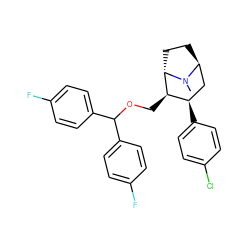 CN1[C@H]2CC[C@H]1[C@H](COC(c1ccc(F)cc1)c1ccc(F)cc1)[C@H](c1ccc(Cl)cc1)C2 ZINC000254093080