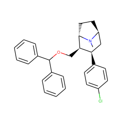 CN1[C@H]2CC[C@H]1[C@H](COC(c1ccccc1)c1ccccc1)[C@H](c1ccc(Cl)cc1)C2 ZINC000299815863