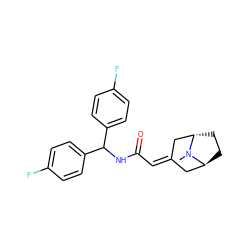 CN1[C@H]2CC[C@H]1CC(=CC(=O)NC(c1ccc(F)cc1)c1ccc(F)cc1)C2 ZINC000100897361