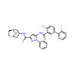 CN1[C@H]2CC[C@H]1CC(NC(=O)c1cc(NC(=O)c3cc(-c4ncccc4F)ccc3Cl)n(-c3ccccc3)n1)C2 ZINC001772589212