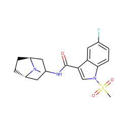 CN1[C@H]2CC[C@H]1CC(NC(=O)c1cn(S(C)(=O)=O)c3ccc(F)cc13)C2 ZINC001772652900