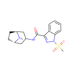 CN1[C@H]2CC[C@H]1CC(NC(=O)c1nn(S(C)(=O)=O)c3ccccc13)C2 ZINC001772631381