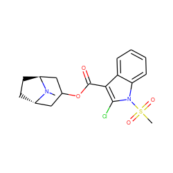 CN1[C@H]2CC[C@H]1CC(OC(=O)c1c(Cl)n(S(C)(=O)=O)c3ccccc13)C2 ZINC001772631302