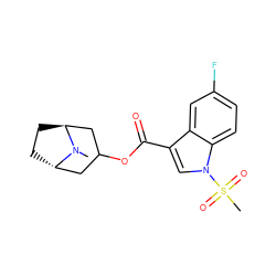 CN1[C@H]2CC[C@H]1CC(OC(=O)c1cn(S(C)(=O)=O)c3ccc(F)cc13)C2 ZINC001772645618