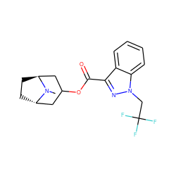 CN1[C@H]2CC[C@H]1CC(OC(=O)c1nn(CC(F)(F)F)c3ccccc13)C2 ZINC001772653589