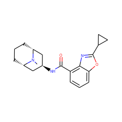 CN1[C@H]2CCC[C@@H]1C[C@@H](NC(=O)c1cccc3oc(C4CC4)nc13)C2 ZINC000103266998