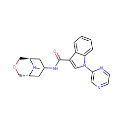 CN1[C@H]2COC[C@H]1CC(NC(=O)c1cn(-c3cnccn3)c3ccccc13)C2 ZINC001772571406