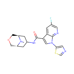 CN1[C@H]2COC[C@H]1CC(NC(=O)c1cn(-c3cncs3)c3ncc(F)cc13)C2 ZINC001772647870