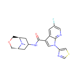 CN1[C@H]2COC[C@H]1CC(NC(=O)c1cn(-c3cscn3)c3ncc(F)cc13)C2 ZINC001772598065