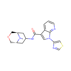 CN1[C@H]2COC[C@H]1CC(NC(=O)c1cn(-c3cscn3)c3ncccc13)C2 ZINC001772609918