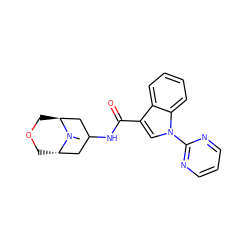 CN1[C@H]2COC[C@H]1CC(NC(=O)c1cn(-c3ncccn3)c3ccccc13)C2 ZINC001772641580