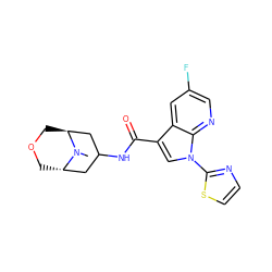 CN1[C@H]2COC[C@H]1CC(NC(=O)c1cn(-c3nccs3)c3ncc(F)cc13)C2 ZINC001772626726