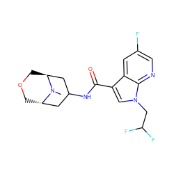 CN1[C@H]2COC[C@H]1CC(NC(=O)c1cn(CC(F)F)c3ncc(F)cc13)C2 ZINC001772607582