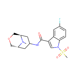 CN1[C@H]2COC[C@H]1CC(NC(=O)c1cn(S(C)(=O)=O)c3ccc(F)cc13)C2 ZINC001772638472