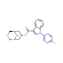 CN1[C@H]2COC[C@H]1CC(OC(=O)c1cn(-c3cnc(F)cn3)c3ccccc13)C2 ZINC001772605826