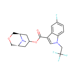 CN1[C@H]2COC[C@H]1CC(OC(=O)c1cn(CC(F)(F)F)c3ccc(F)cc13)C2 ZINC001772624474