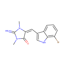 CN1C(=N)N(C)/C(=C/c2c[nH]c3c(Br)cccc23)C1=O ZINC000084690242