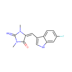 CN1C(=N)N(C)/C(=C/c2c[nH]c3cc(F)ccc23)C1=O ZINC000053314917