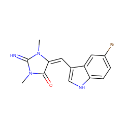 CN1C(=N)N(C)/C(=C/c2c[nH]c3ccc(Br)cc23)C1=O ZINC000038883519