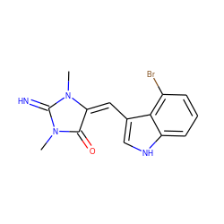 CN1C(=N)N(C)/C(=C/c2c[nH]c3cccc(Br)c23)C1=O ZINC000084723969