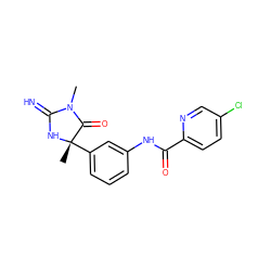 CN1C(=N)N[C@@](C)(c2cccc(NC(=O)c3ccc(Cl)cn3)c2)C1=O ZINC000096929110