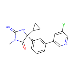 CN1C(=N)N[C@@](c2cccc(-c3cncc(Cl)c3)c2)(C2CC2)C1=O ZINC000035825062