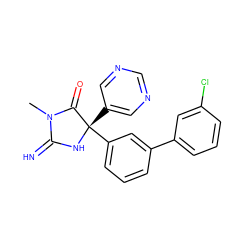 CN1C(=N)N[C@@](c2cncnc2)(c2cccc(-c3cccc(Cl)c3)c2)C1=O ZINC000084597050