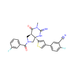 CN1C(=N)N[C@@]2(c3cc(-c4ccc(F)c(C#N)c4)cs3)CN(C(=O)c3cccc(F)c3)C[C@H]2C1=O ZINC000095579770