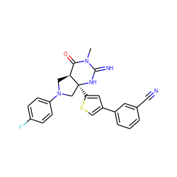 CN1C(=N)N[C@@]2(c3cc(-c4cccc(C#N)c4)cs3)CN(c3ccc(F)cc3)C[C@H]2C1=O ZINC000034785853