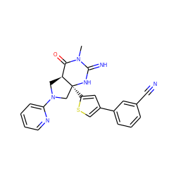 CN1C(=N)N[C@@]2(c3cc(-c4cccc(C#N)c4)cs3)CN(c3ccccn3)C[C@H]2C1=O ZINC000095576335