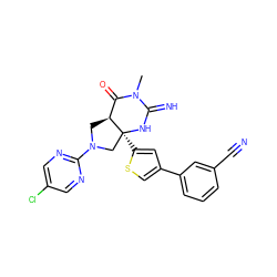 CN1C(=N)N[C@@]2(c3cc(-c4cccc(C#N)c4)cs3)CN(c3ncc(Cl)cn3)C[C@H]2C1=O ZINC000095572151