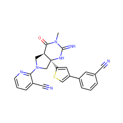 CN1C(=N)N[C@@]2(c3cc(-c4cccc(C#N)c4)cs3)CN(c3ncccc3C#N)C[C@H]2C1=O ZINC000095575064