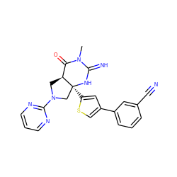 CN1C(=N)N[C@@]2(c3cc(-c4cccc(C#N)c4)cs3)CN(c3ncccn3)C[C@H]2C1=O ZINC000034787681