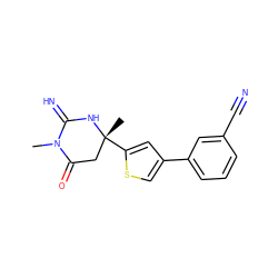 CN1C(=N)N[C@](C)(c2cc(-c3cccc(C#N)c3)cs2)CC1=O ZINC000035965205