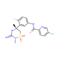 CN1C(=N)N[C@](C)(c2cc(NC(=O)c3ccc(Cl)cn3)ccc2F)CS1(=O)=O ZINC000144544069