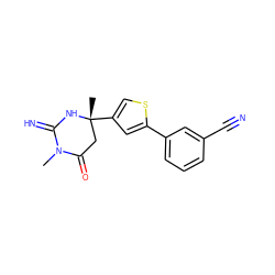 CN1C(=N)N[C@](C)(c2csc(-c3cccc(C#N)c3)c2)CC1=O ZINC000095573652