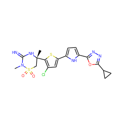 CN1C(=N)N[C@](C)(c2sc(-c3ccc(-c4nnc(C5CC5)o4)[nH]3)cc2Cl)CS1(=O)=O ZINC001772623178