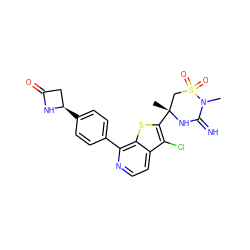 CN1C(=N)N[C@](C)(c2sc3c(-c4ccc([C@@H]5CC(=O)N5)cc4)nccc3c2Cl)CS1(=O)=O ZINC001772583166