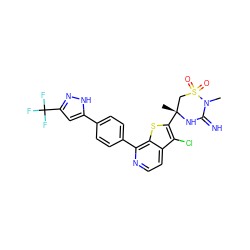 CN1C(=N)N[C@](C)(c2sc3c(-c4ccc(-c5cc(C(F)(F)F)n[nH]5)cc4)nccc3c2Cl)CS1(=O)=O ZINC001772653398