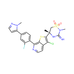 CN1C(=N)N[C@](C)(c2sc3c(-c4ccc(-c5ccnn5C)cc4F)nccc3c2Cl)CS1(=O)=O ZINC001772609721