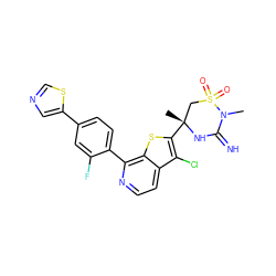 CN1C(=N)N[C@](C)(c2sc3c(-c4ccc(-c5cncs5)cc4F)nccc3c2Cl)CS1(=O)=O ZINC001772631127