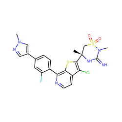 CN1C(=N)N[C@](C)(c2sc3c(-c4ccc(-c5cnn(C)c5)cc4F)nccc3c2Cl)CS1(=O)=O ZINC001772577724