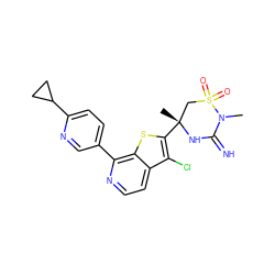 CN1C(=N)N[C@](C)(c2sc3c(-c4ccc(C5CC5)nc4)nccc3c2Cl)CS1(=O)=O ZINC001772593501