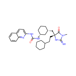 CN1C(=N)N[C@](CCC2CCCCC2)(C[C@H]2CCC[C@@H](NC(=O)Nc3ccc4ccccc4n3)C2)C1=O ZINC000299828203