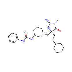 CN1C(=N)N[C@](CCC2CCCCC2)(C[C@H]2CCC[C@@H](NC(=O)Nc3ccccc3)C2)C1=O ZINC000140718929