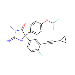 CN1C(=N)N[C@](c2ccc(OC(F)F)cc2)(c2ccc(F)c(C#CC3CC3)c2)C1=O ZINC000064512024