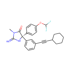 CN1C(=N)N[C@](c2ccc(OC(F)F)cc2)(c2cccc(C#CC3CCCCC3)c2)C1=O ZINC000064512888